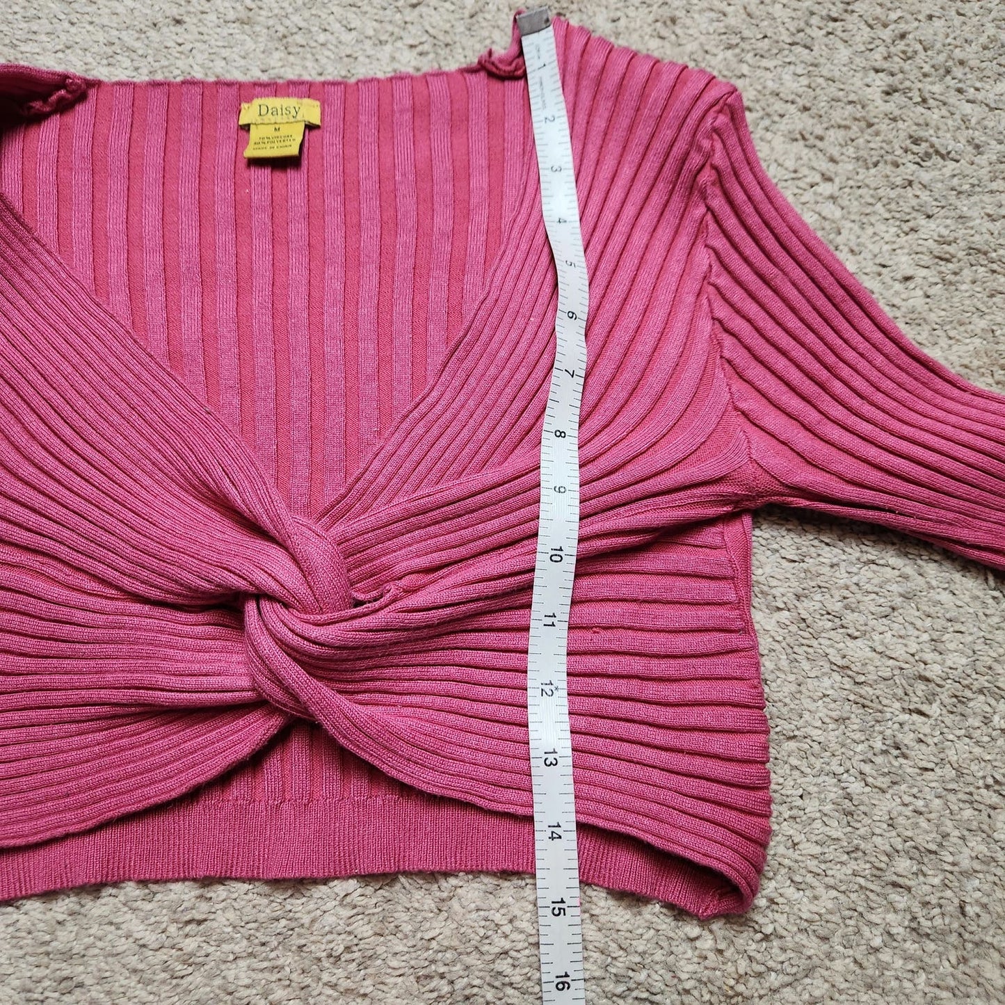 Daisy M womens top long sleeve wrap pink raspberry twist knot crop ribbed