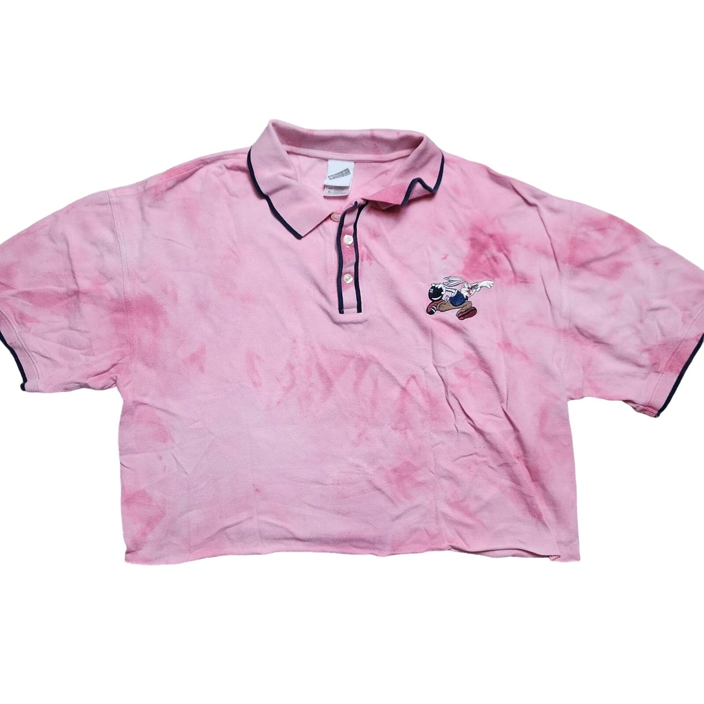 Vintage Looney Toons XL polo cropped acid wash pink rabbit bowling