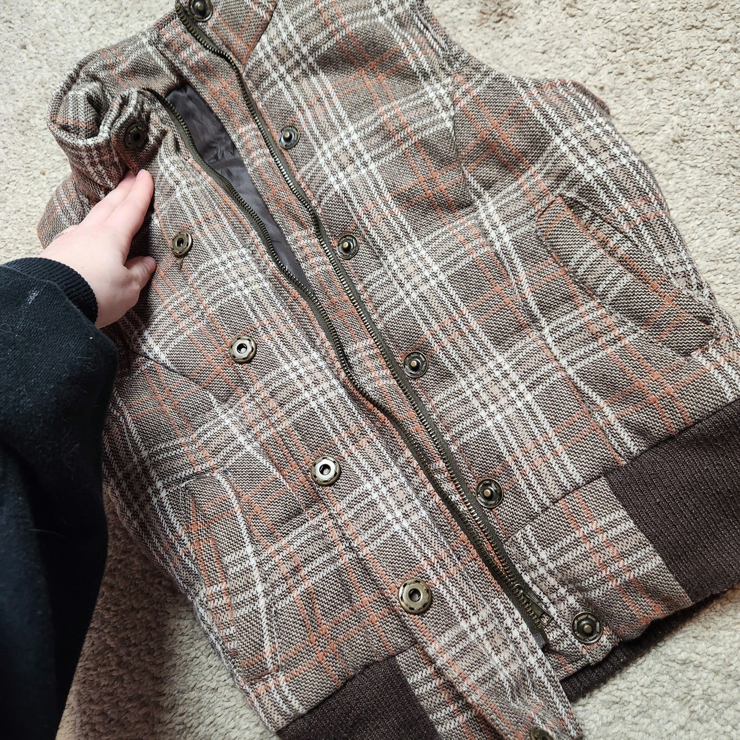 Forever 21 S sweater vest puffer halter brown plaid cropped sleeveless 90s fall