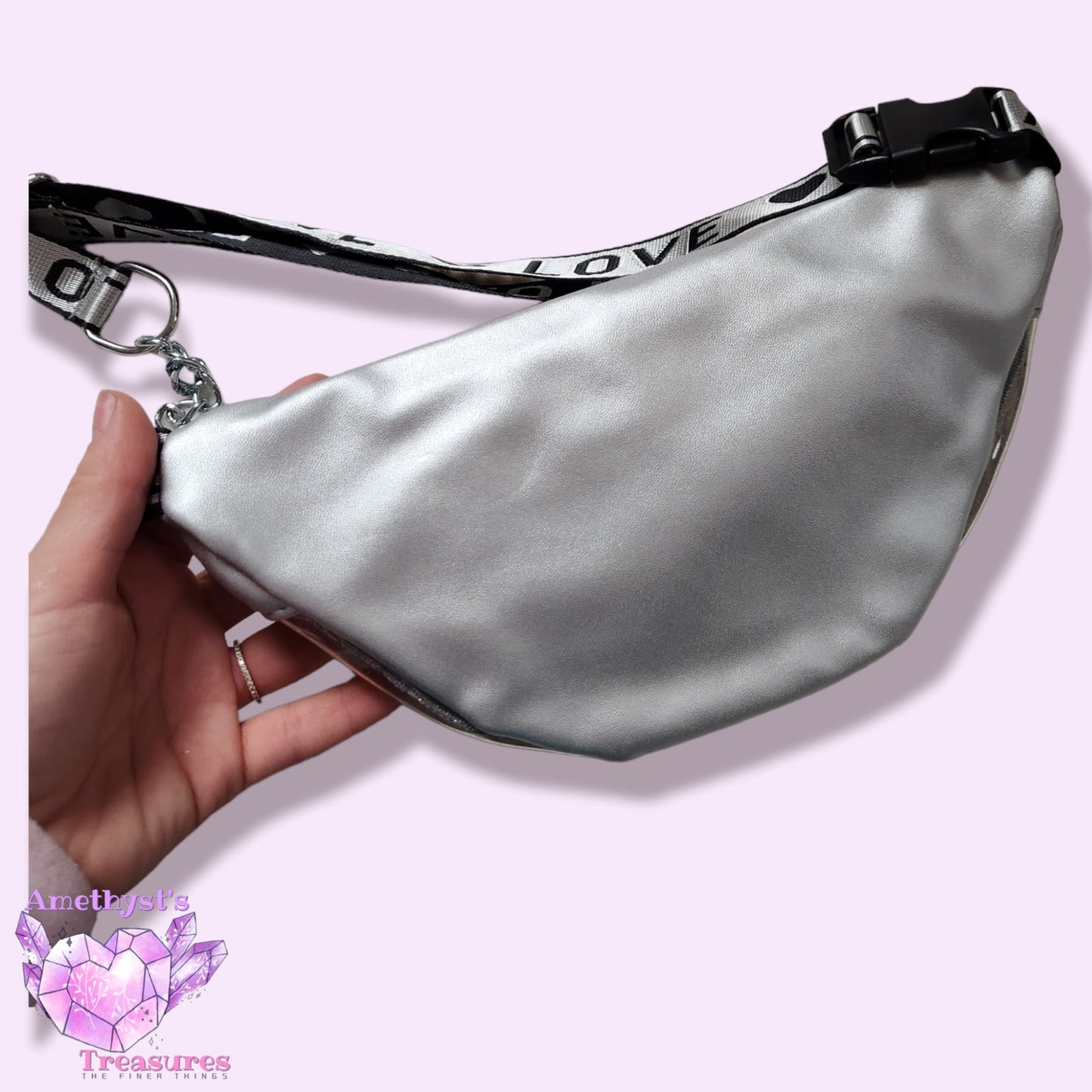 Shein Belt Bag Fanny Pack Silver Clear Bag Purse Zipper Sparkles Rave Festival