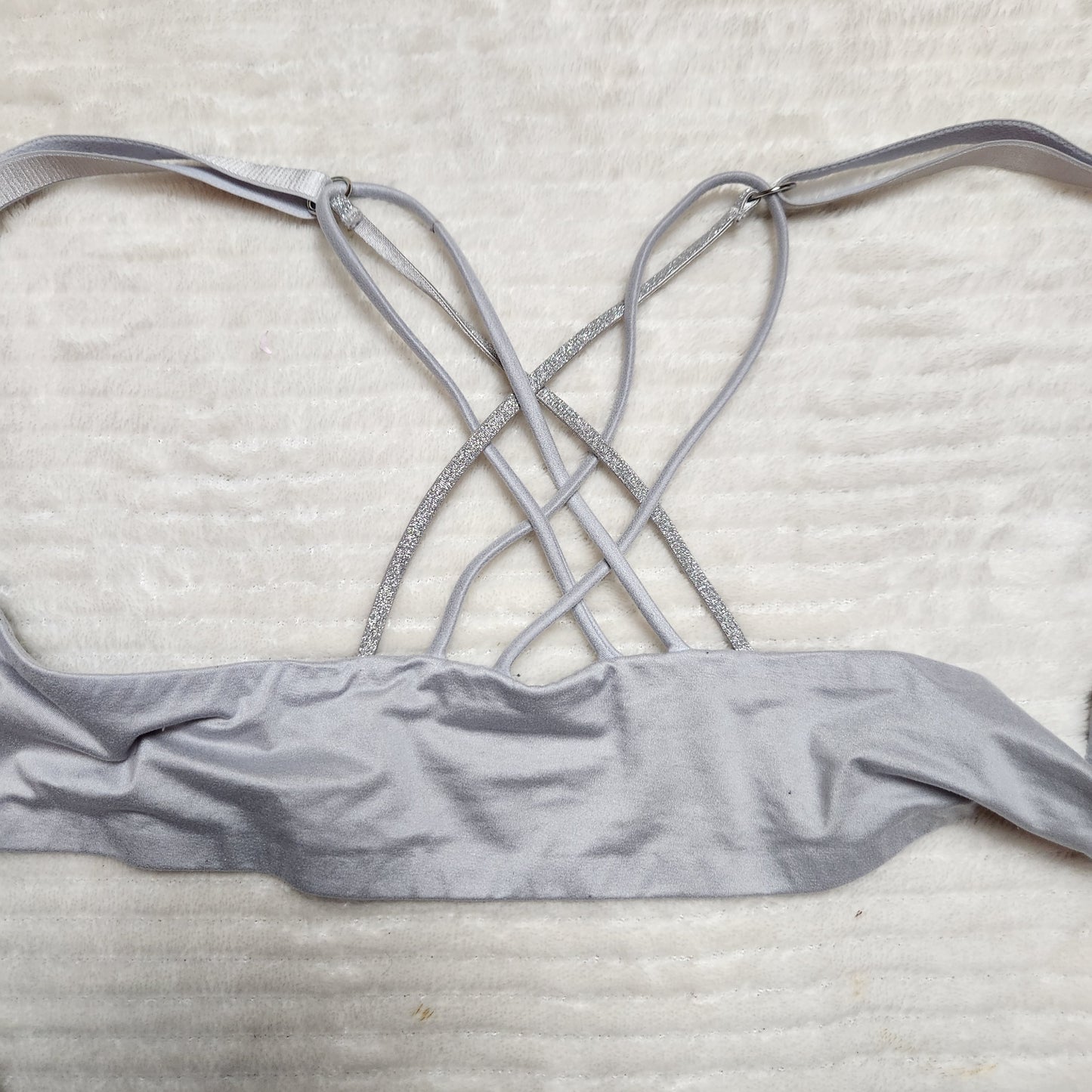 Aerie 36C Bra blue Sunnie Demi padding strappy front clasp seamless wired silver