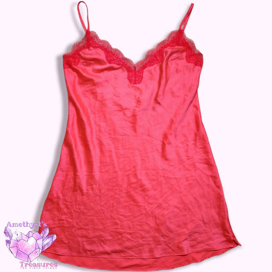 Victoria's Secret S Slip Dress lingerie satin sheath lace strappy Pink / orange