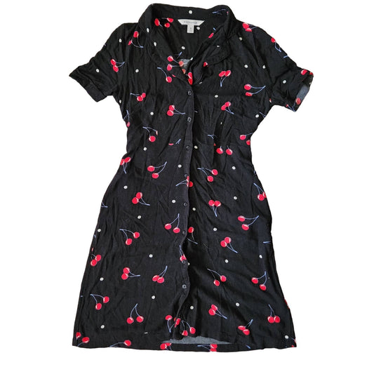 Pop Sugar Womens Dress S Cherry Black A line Collar Academia Rayon Short Pocket