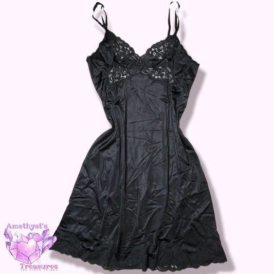 Vanity Fair Vintage M womens Camisole Slip Dress Black Lace Dupont Nylon 36