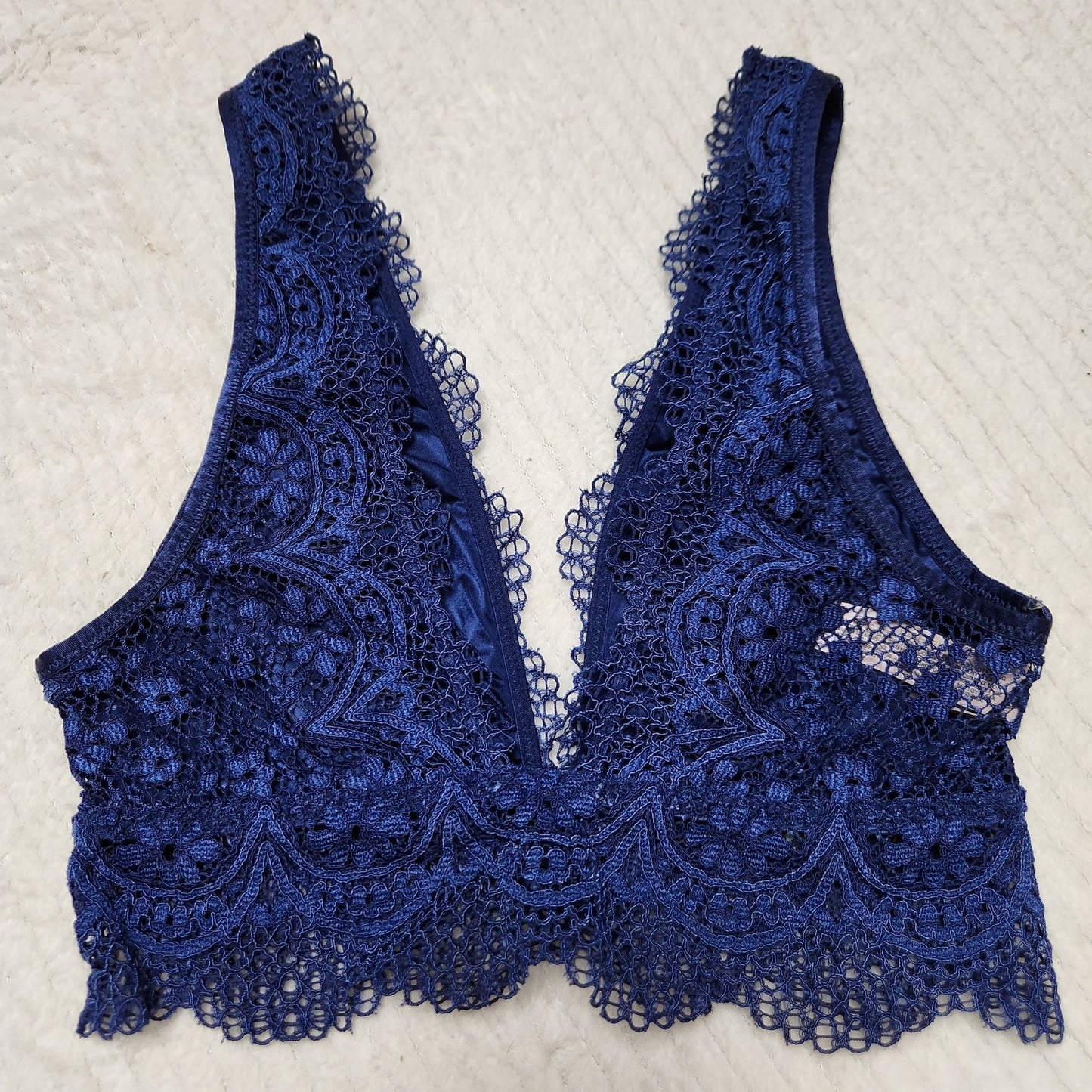 Victoria's Secret XS Bralette Academy Blue Lace Unlined, Triangle Lounge Waffle