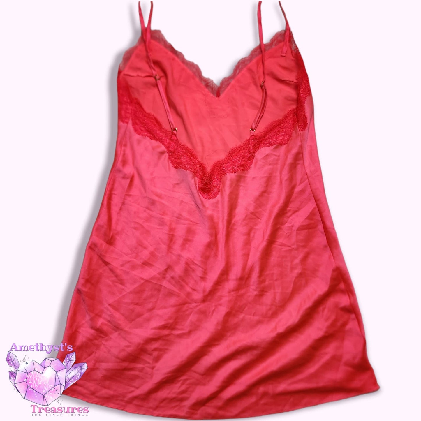 Victoria's Secret S Slip Dress lingerie satin sheath lace strappy Pink / orange