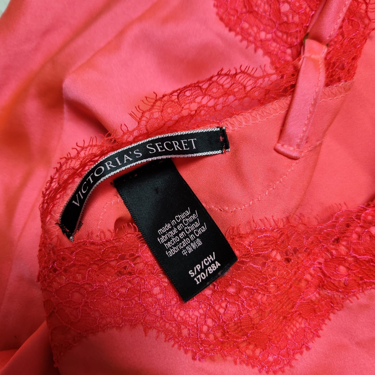 Victoria's Secret S Slip Dress lingerie satin sheath lace strappy Pink / orange