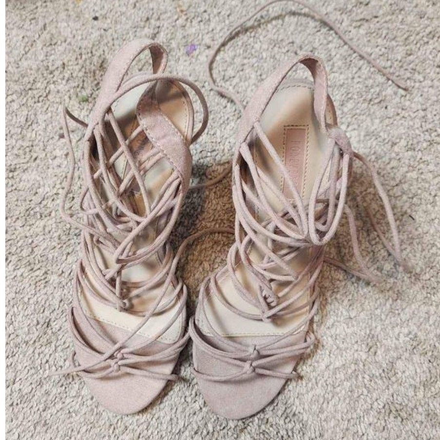 forever 21 size 7 beige strappy high heels night out ankle tie