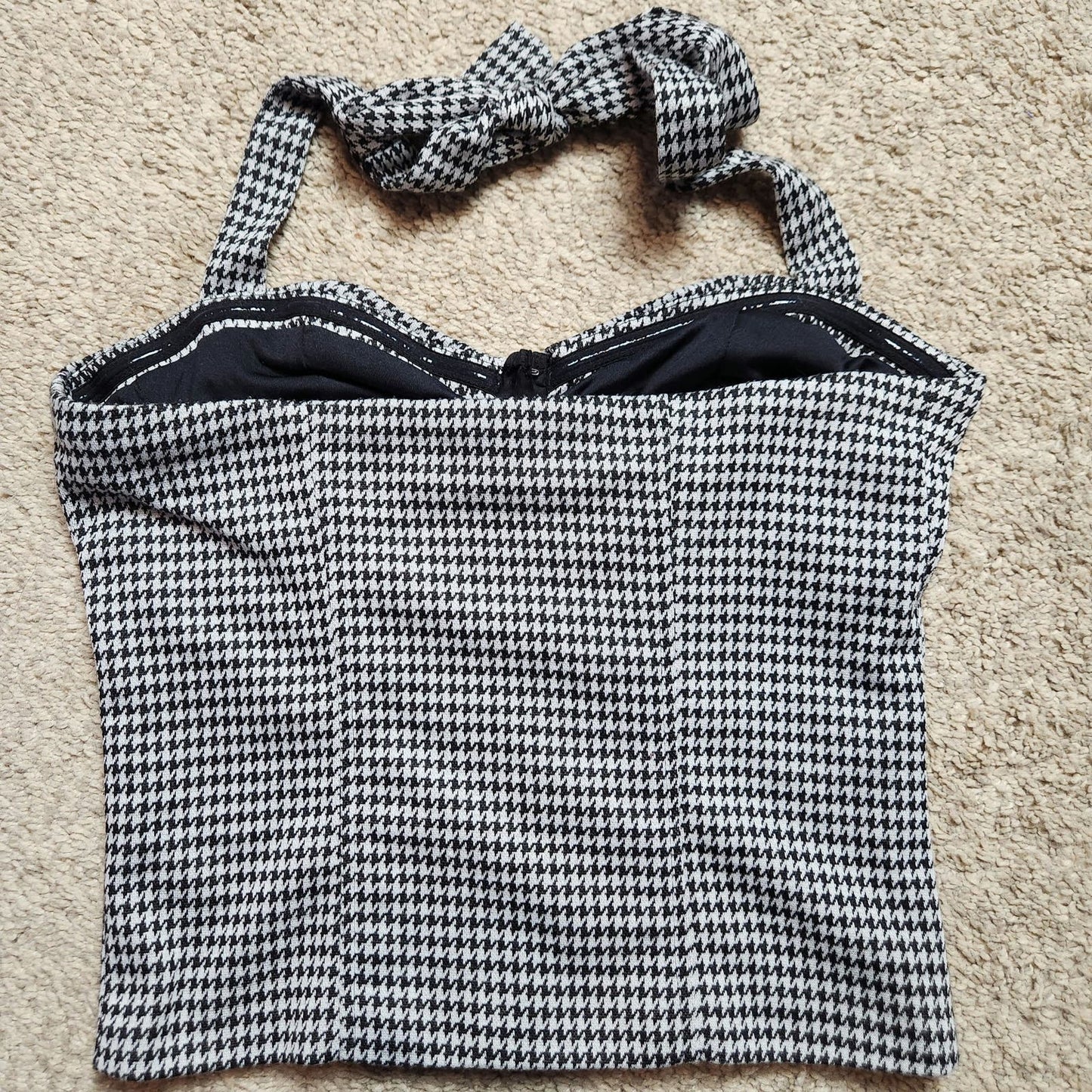 Forever 21 S Corset halter crop houndstooth ribbed burlesque sexy date night