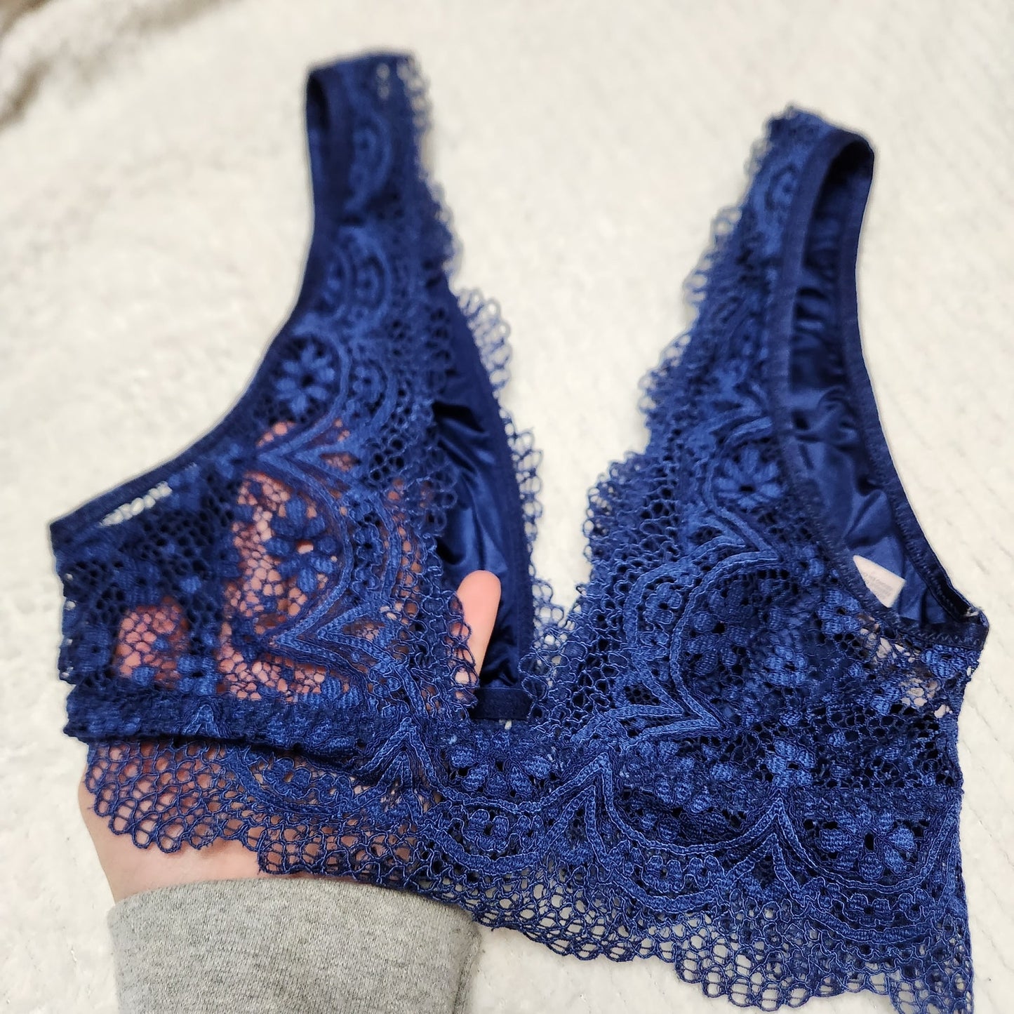 Victoria's Secret XS Bralette Academy Blue Lace Unlined, Triangle Lounge Waffle