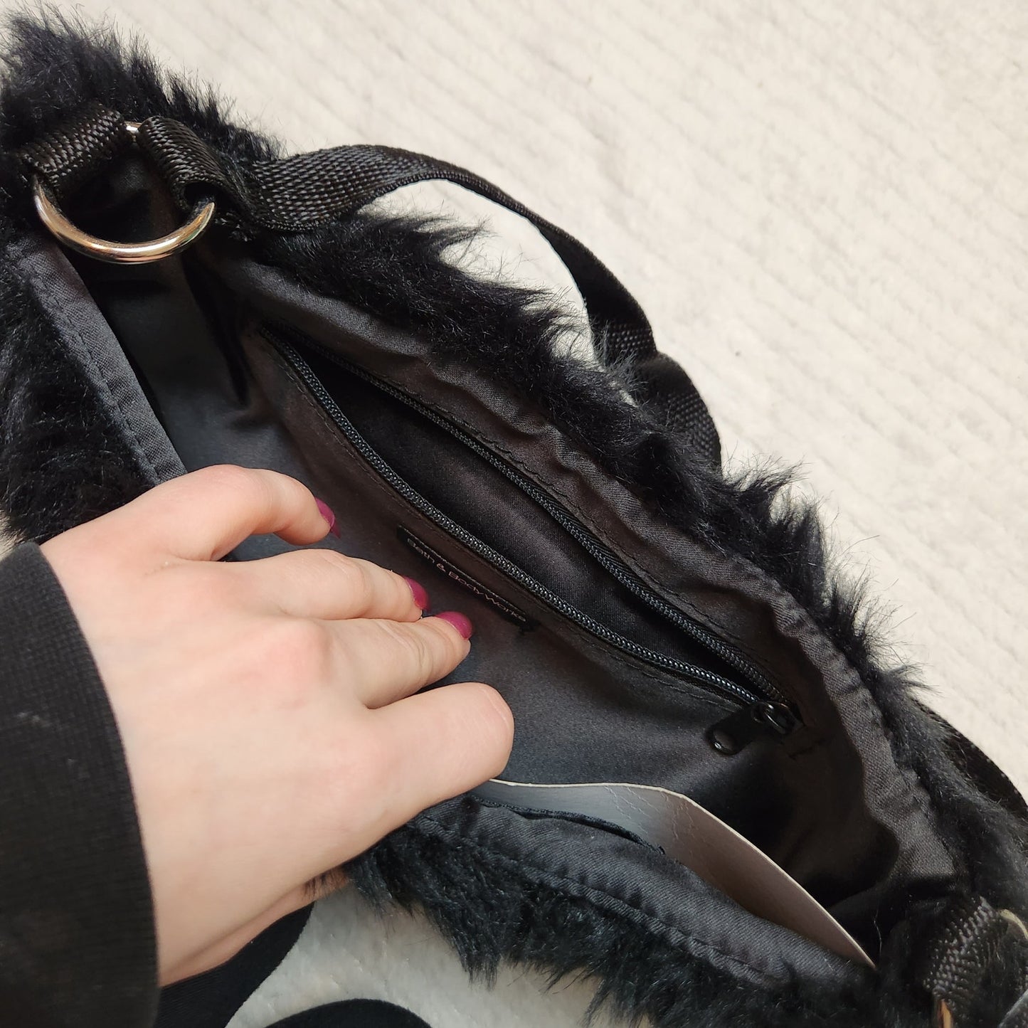 NWT Black Purse Small Fur Buckle Satin Jewels Mini Glam Clutch Straps round