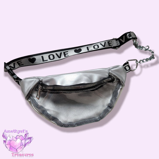 Shein Belt Bag Fanny Pack Silver Clear Bag Purse Zipper Sparkles Rave Festival