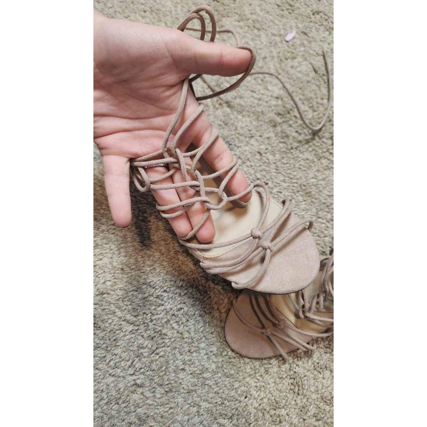 forever 21 size 7 beige strappy high heels night out ankle tie