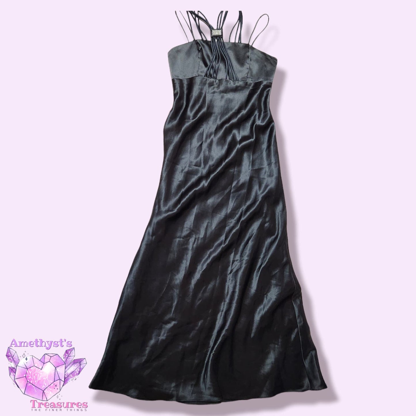 Vintage Women's M Gown Black Sleeveless Strappy Jewels Long Let's Fashion column