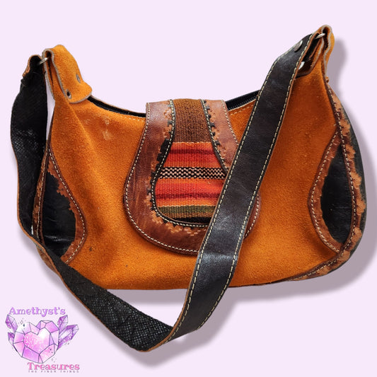 Vintage Small Purse Native American Tribal Handmade Leather orange Midwestern