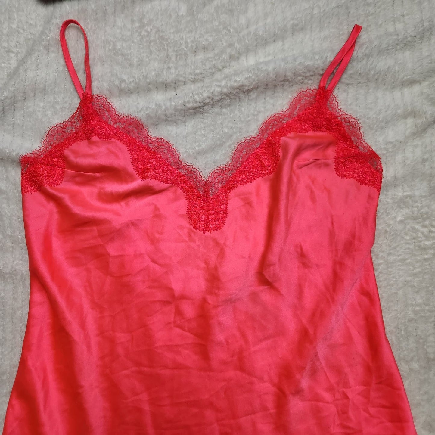 Victoria's Secret S Slip Dress lingerie satin sheath lace strappy Pink / orange