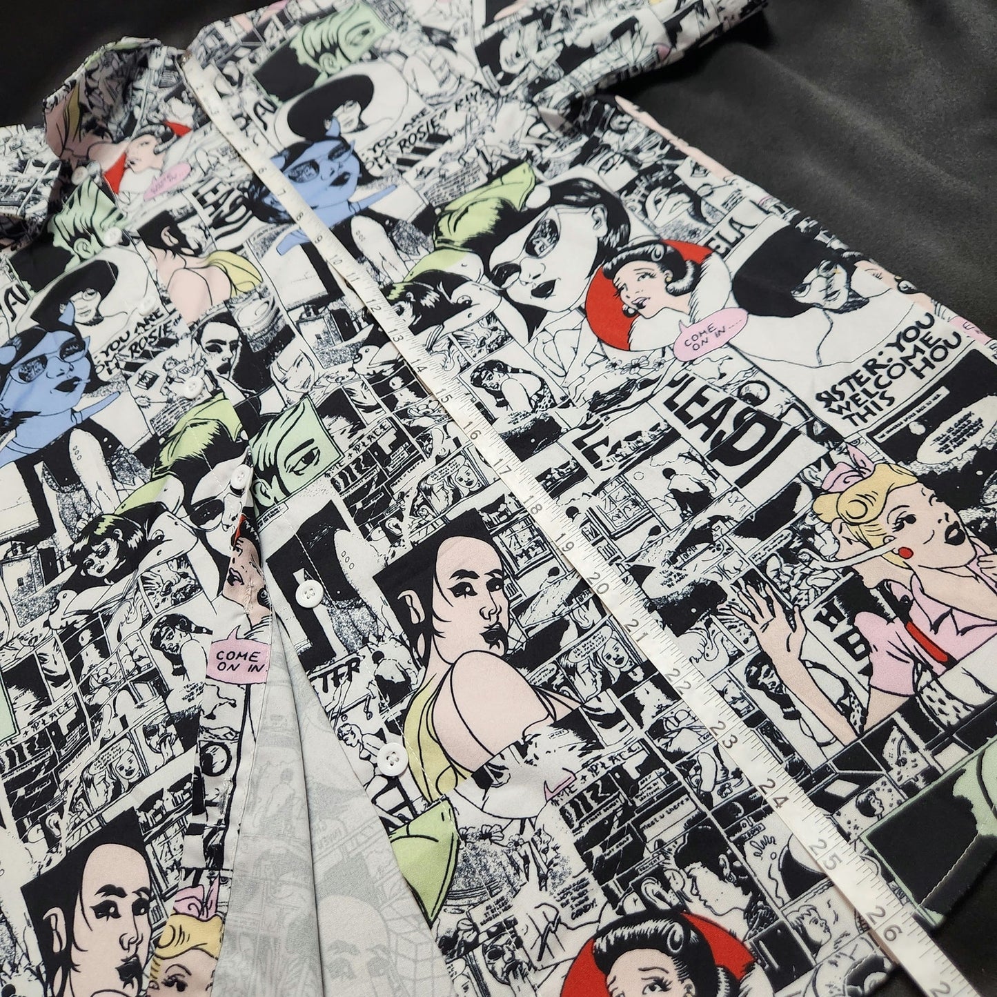 LG women's T-shirt collared black white comic book anime geek