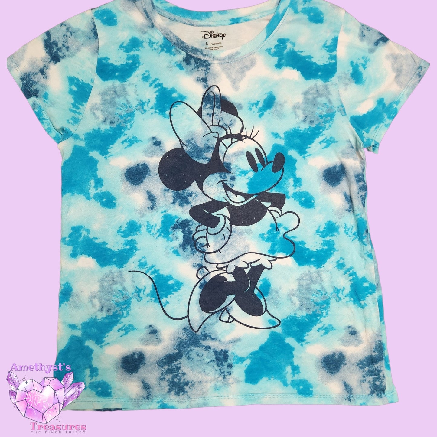 Disney Minnie mouse blue & white tie dye large tee shirt