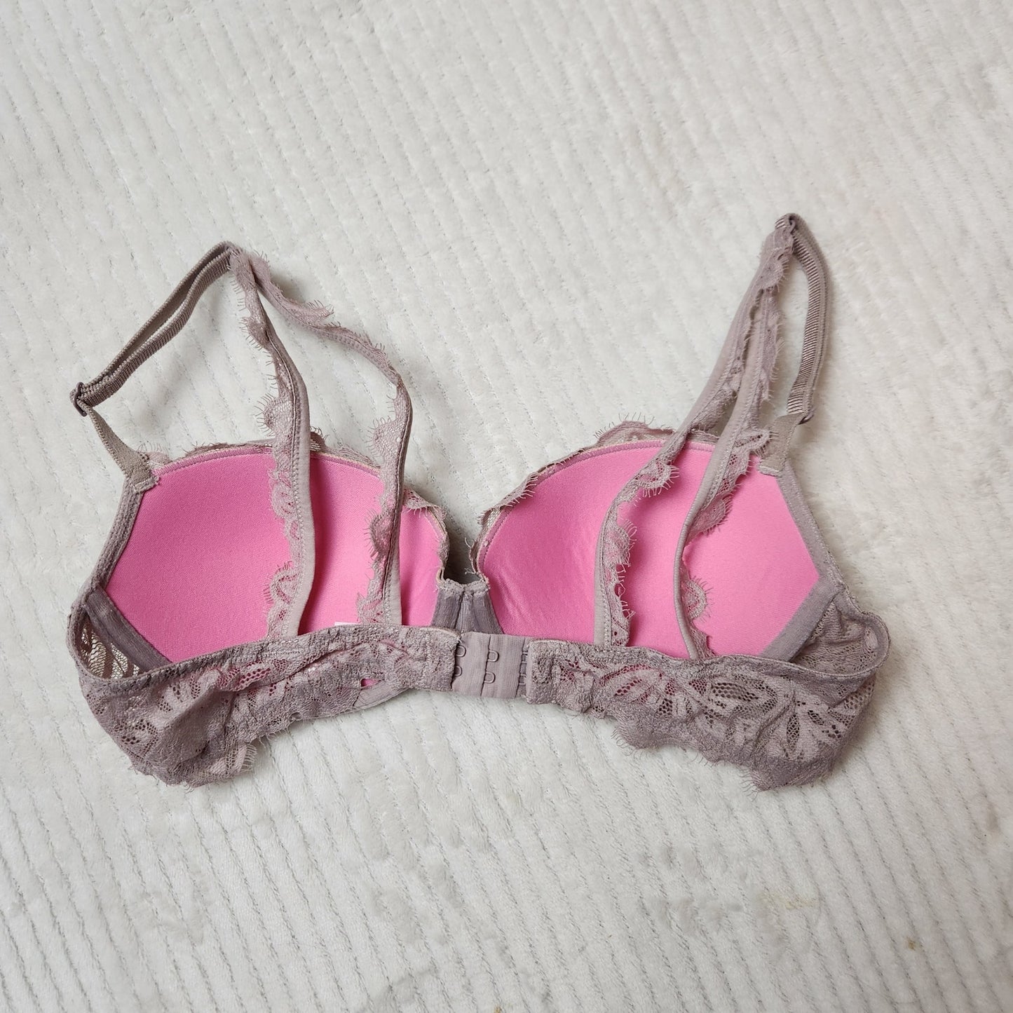 PINK Victoria's Secret Date Push Up 34B Mauve Tan Lace Underwire Demi Half Cup