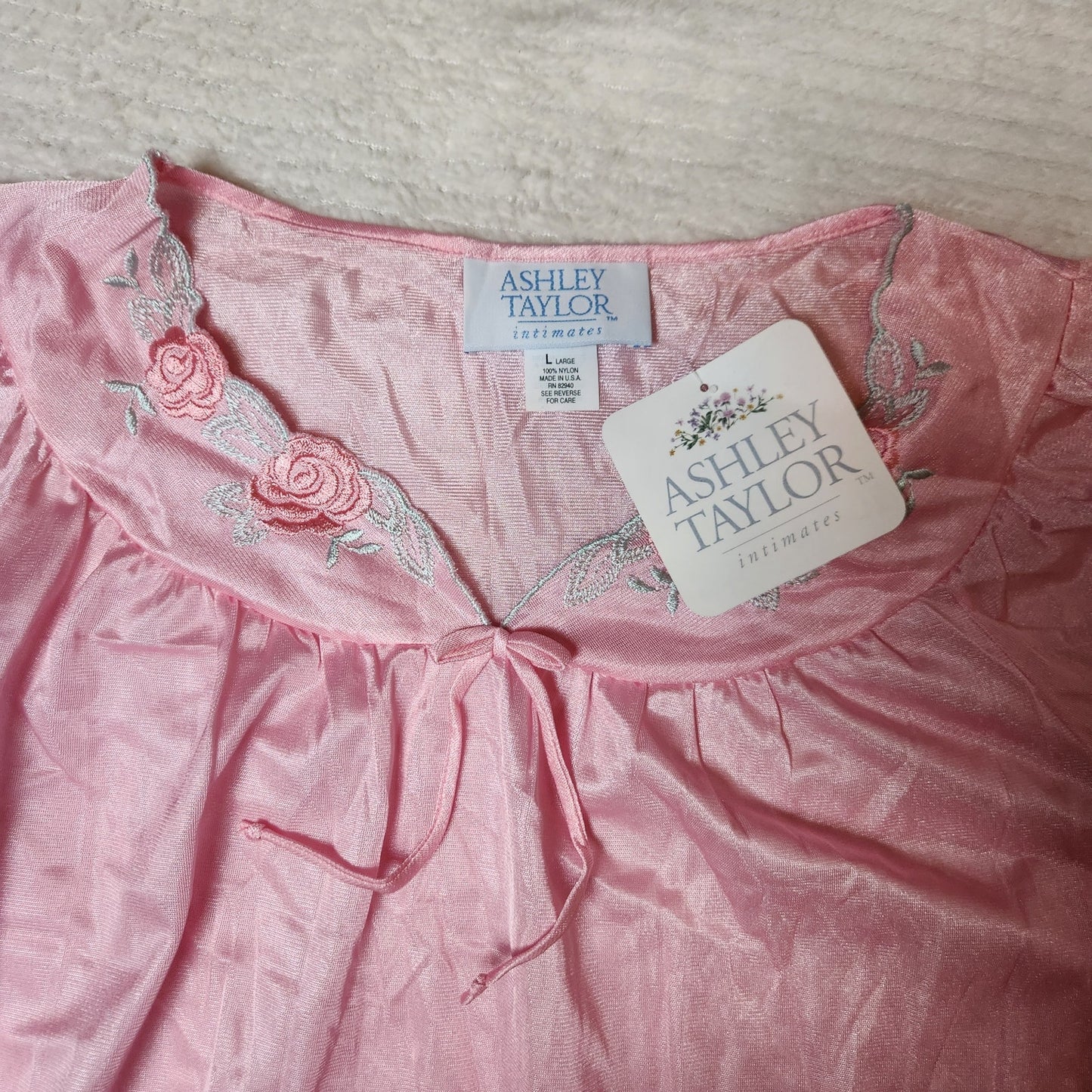 NWT Ashley Taylor Intimates L Vintage Nightgown Pink embroider lace dress barbie