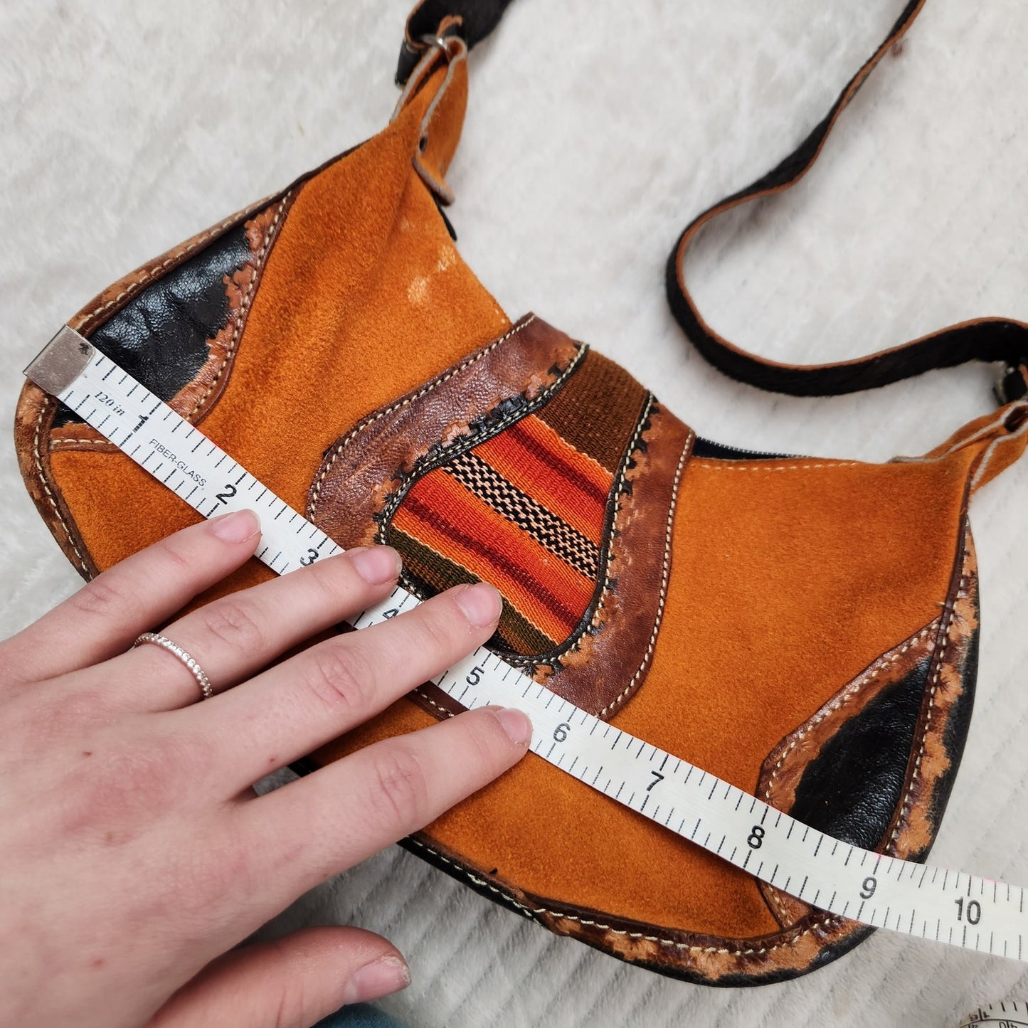 Vintage Small Purse Native American Tribal Handmade Leather orange Midwestern