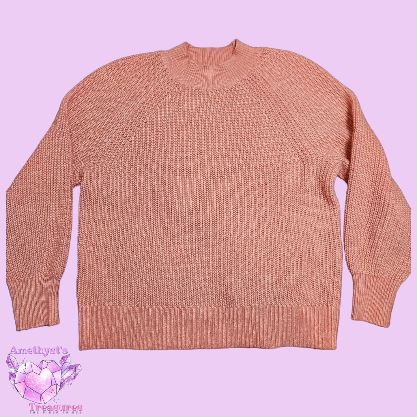 Loft womens M Sweater blush orange pink mock neck knit chunky autumn fall cozy