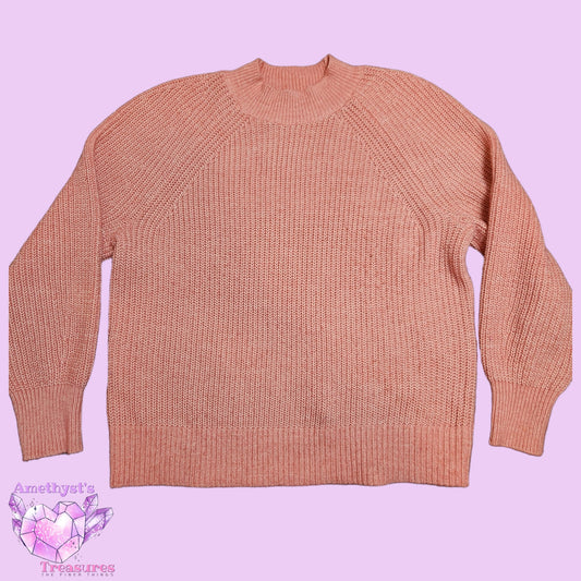 Loft womens M Sweater blush orange pink mock neck knit chunky autumn fall cozy