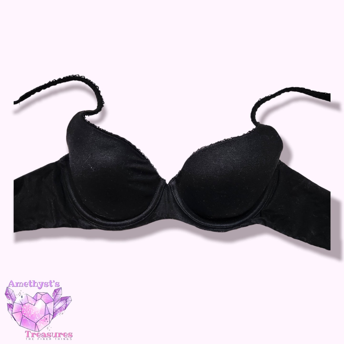 Victoria's Secret 32C Black Bra Wired Body lined Demi to Full coverage Lace