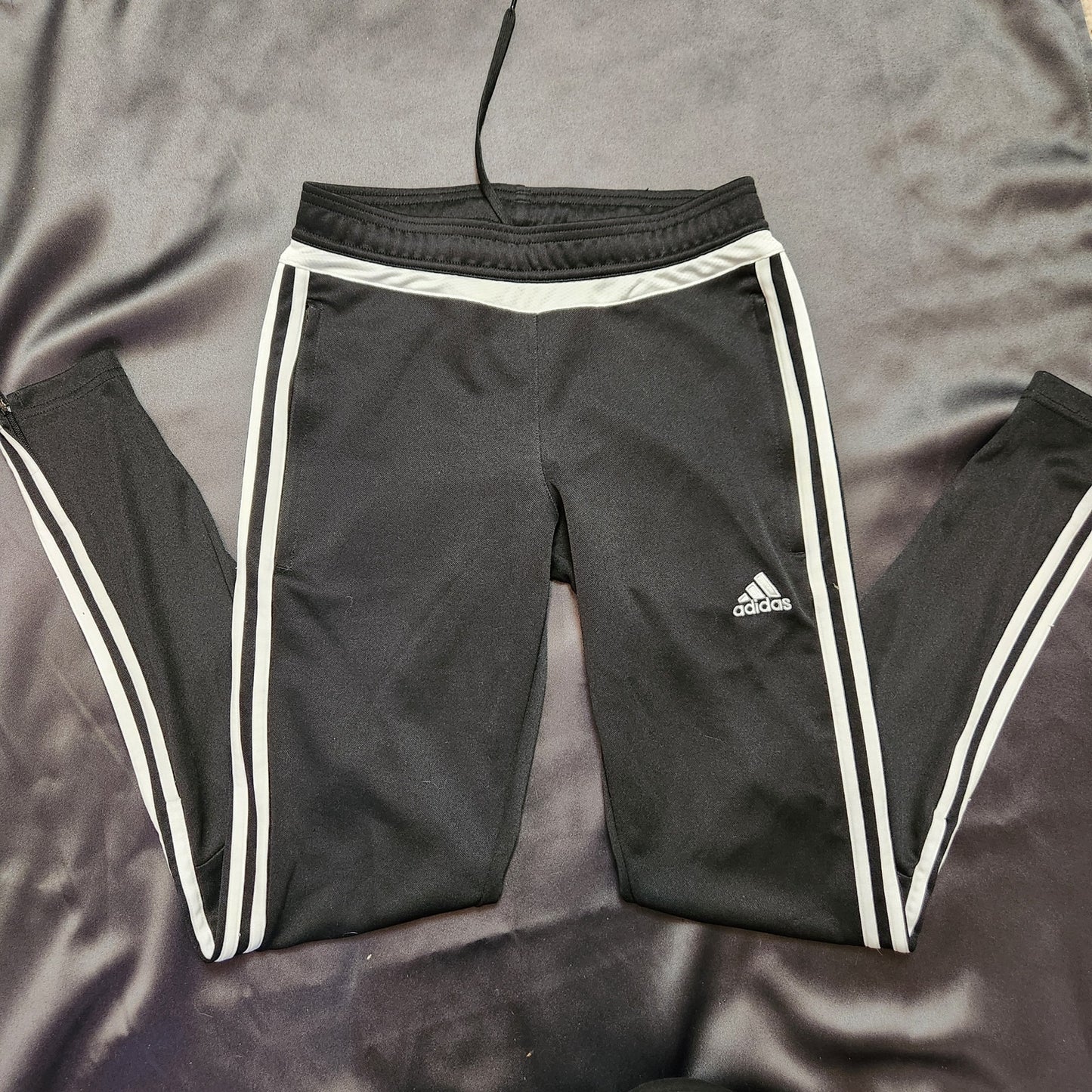 Adidas xs women track pants black white stripe zipper ankle adjustable midwaist