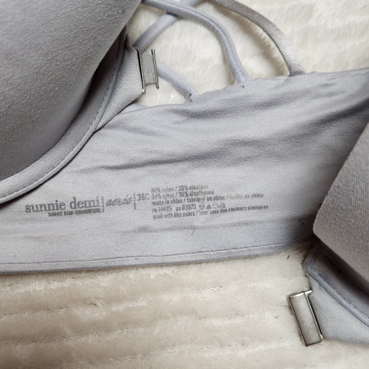 Aerie 36C Bra blue Sunnie Demi padding strappy front clasp seamless wired silver