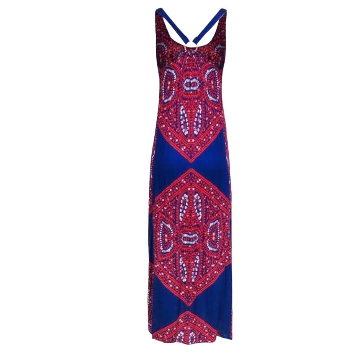 Ella Moss Fez Kaleidscope Maxi Dress XS Blue red halter Rayon boho paisley comfy