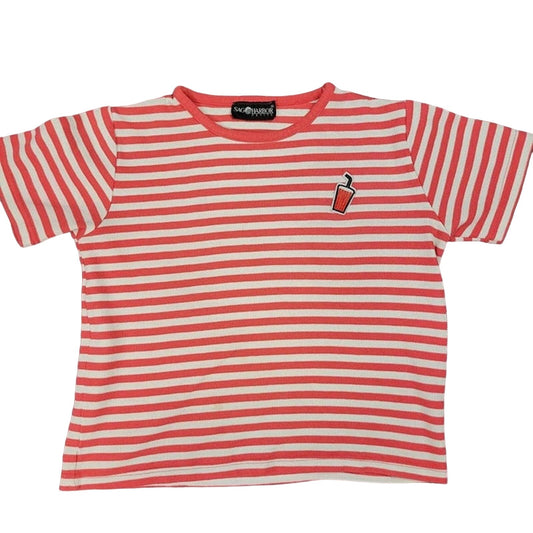 Vintage Women S T-Shirt striped patch soda red white 70s Nautical clown kid core