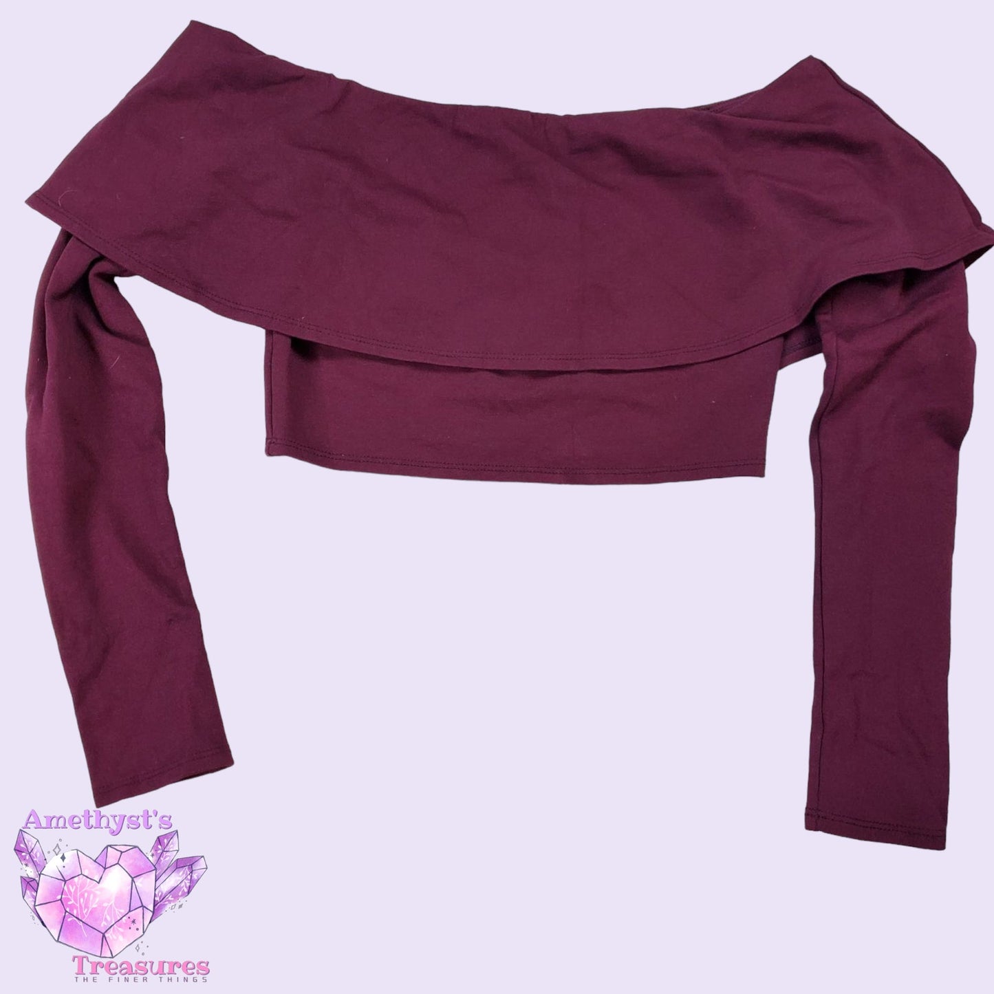 Long sleeve M Charlotte Russe crop top cold shoulder ruffle maroon long sleeve