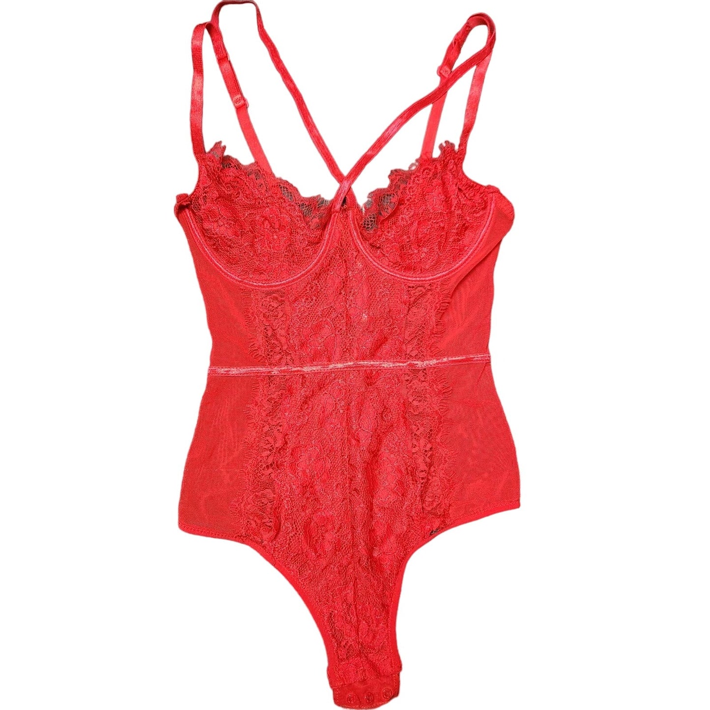 Pretty Little Thing womens S Red bodysuit lace lingerie strappy one piece