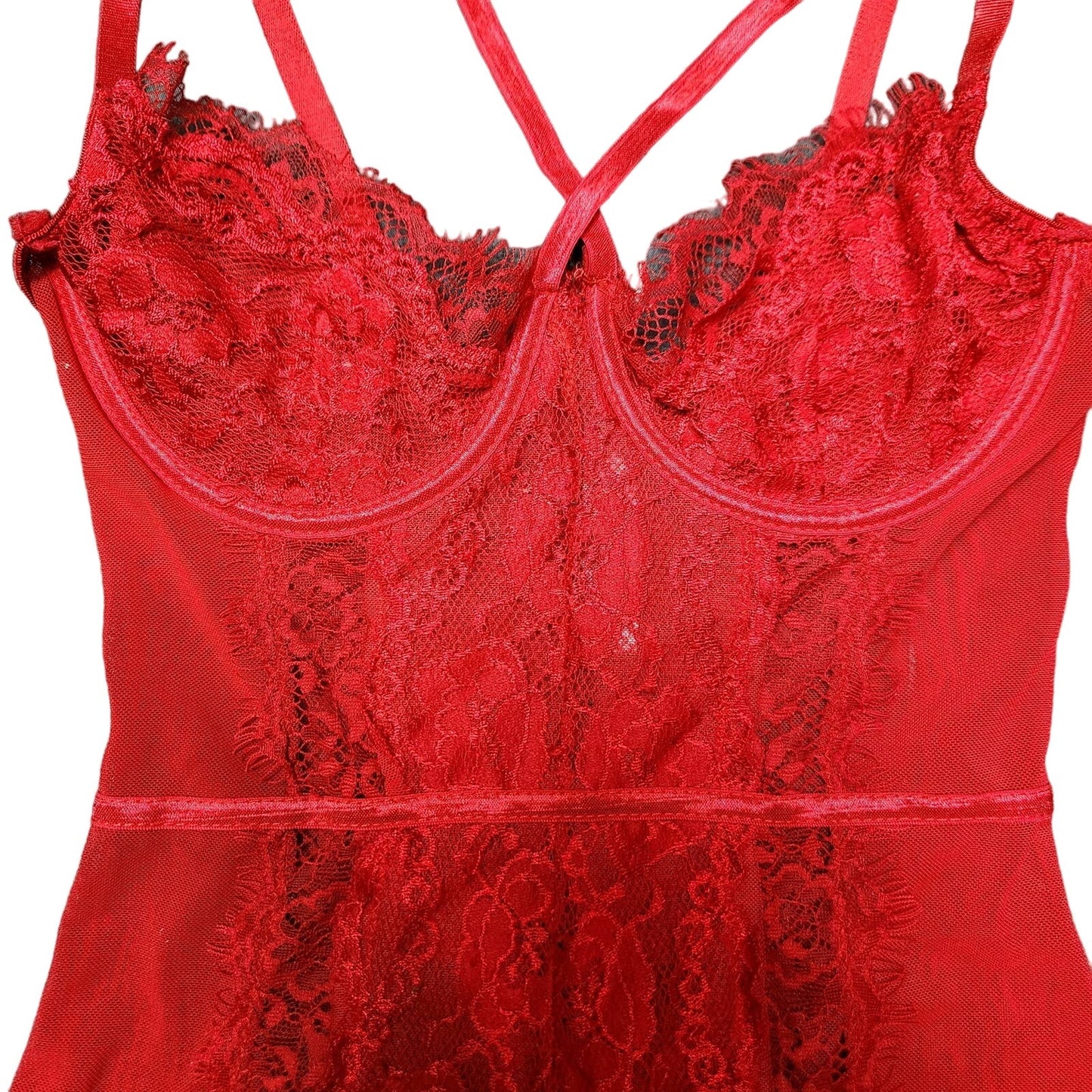 Pretty Little Thing womens S Red bodysuit lace lingerie strappy one piece