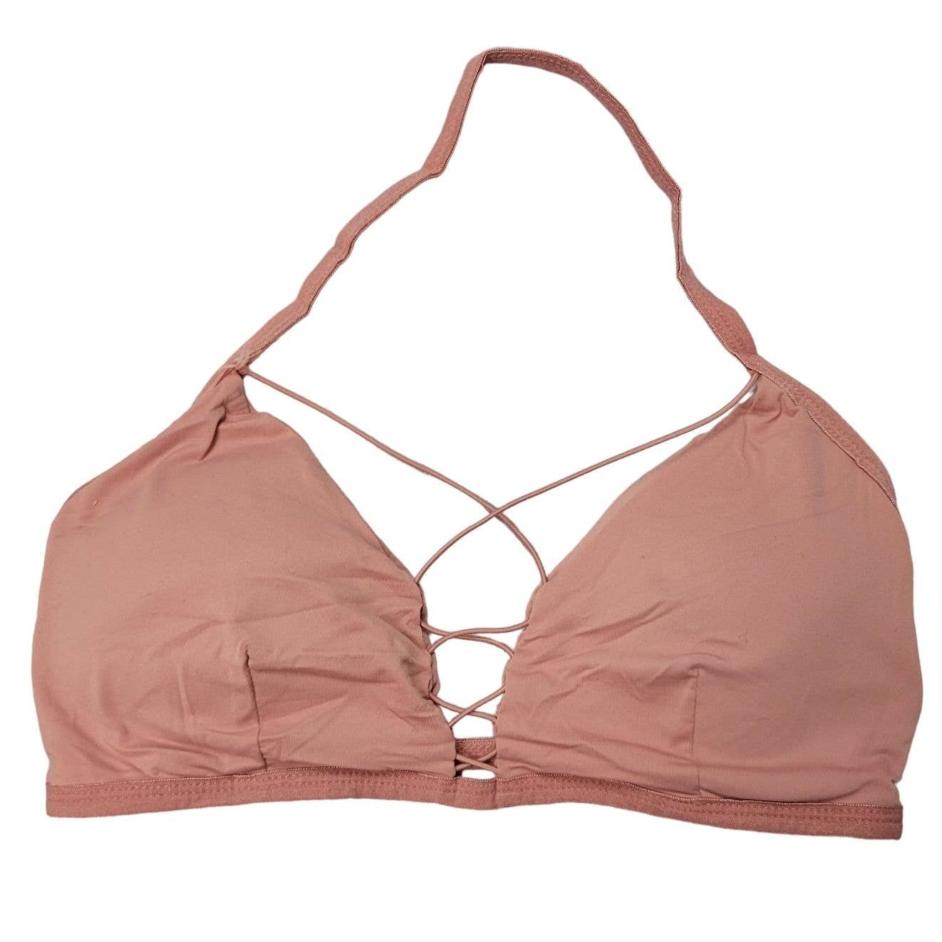 Me to We Bralette XS Blush Pink Strappy Halter Padding Criss Cross Light Support