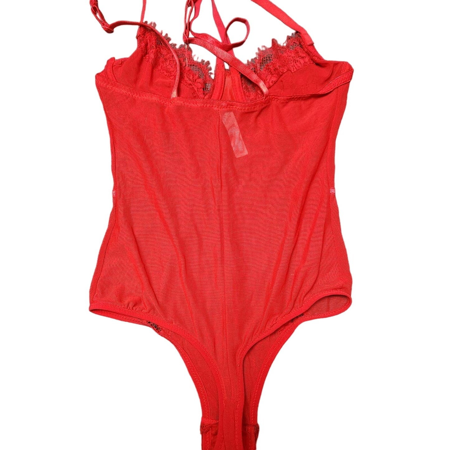 Pretty Little Thing womens S Red bodysuit lace lingerie strappy one piece