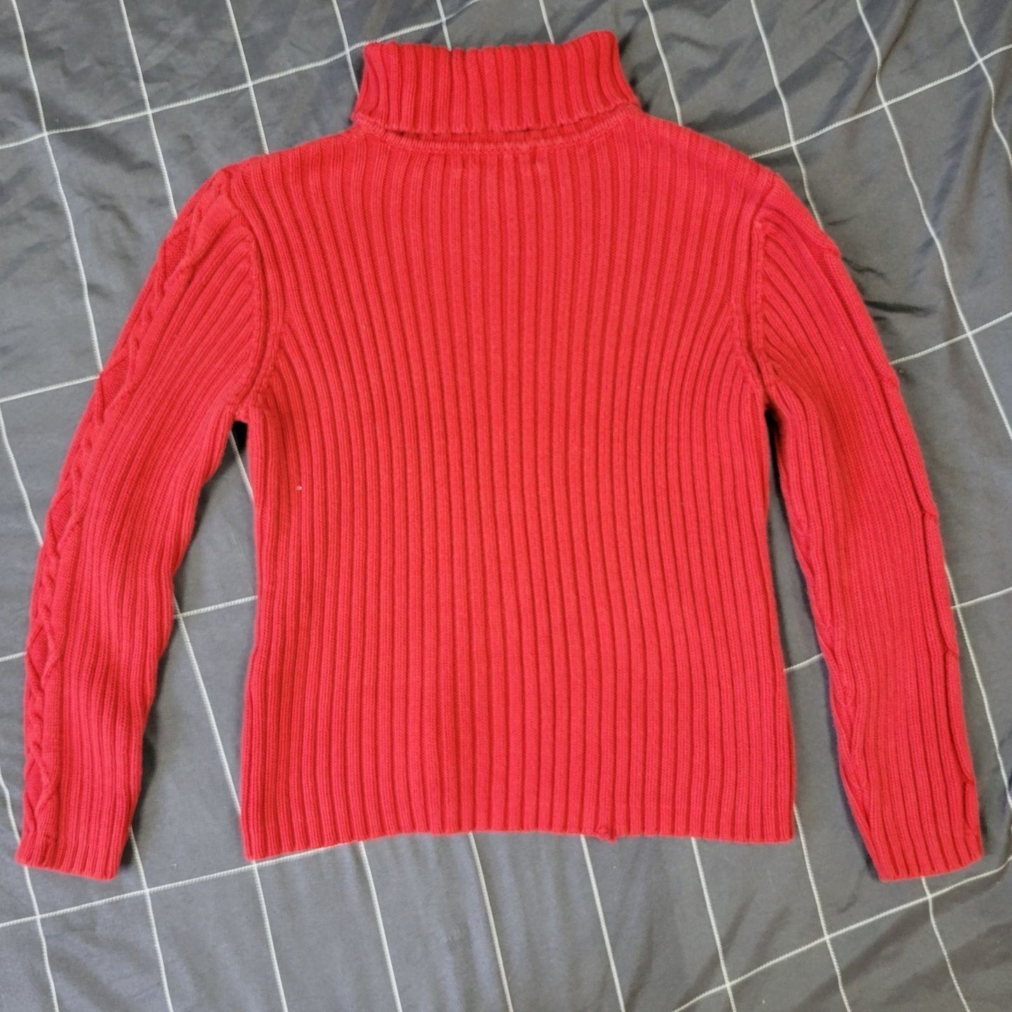 Vintage Petite Sophisticate Womens L Chunky Cable Knit turtleneck Sweater red