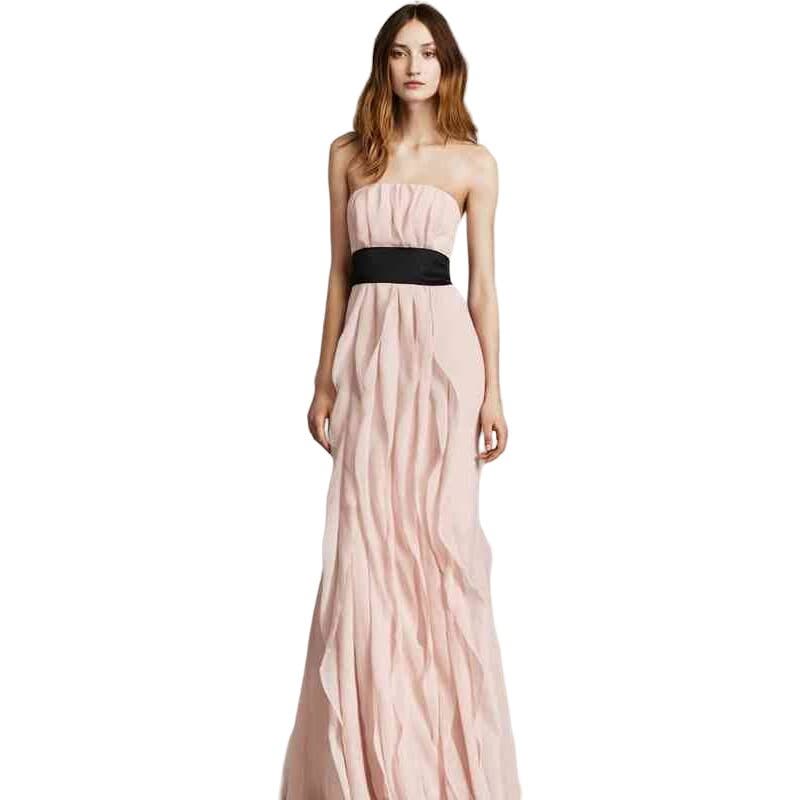 Vera Wang Bridesmaid Dress 12 Pink Strapless ruffles chiffon column VW360102.