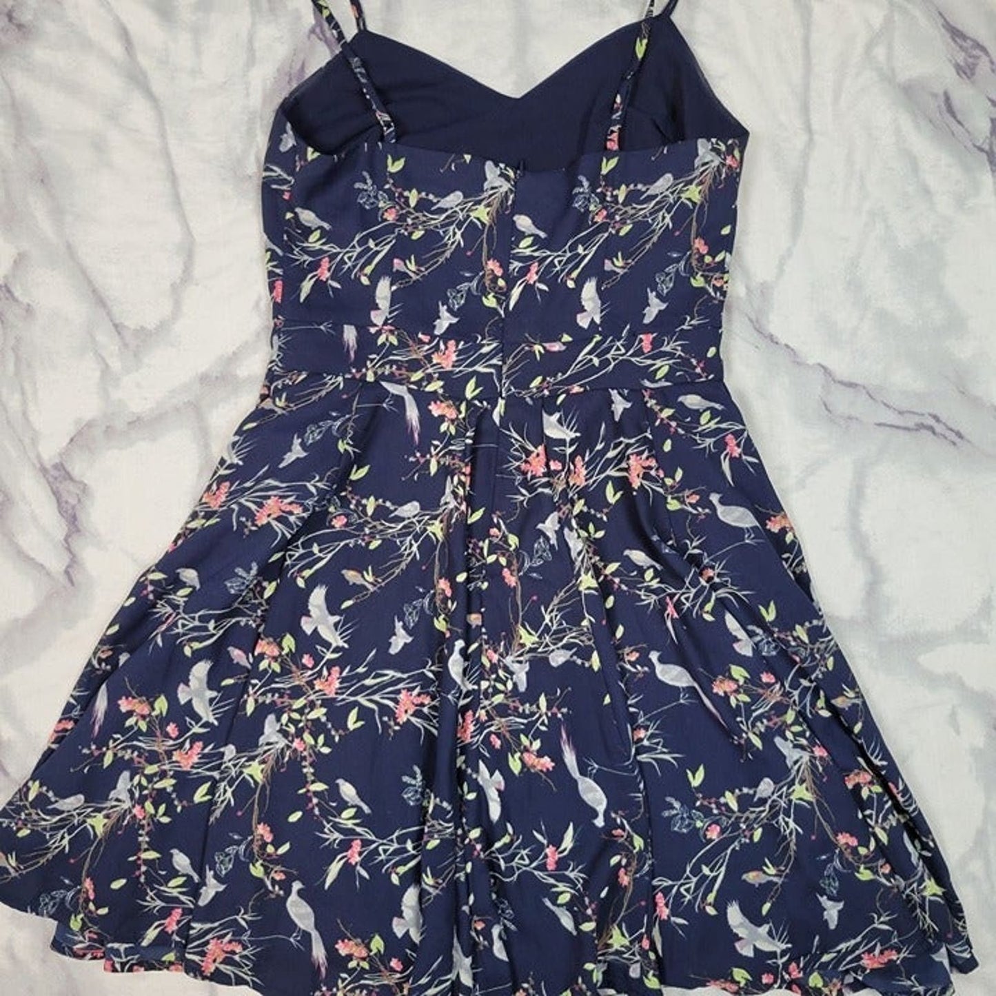 Skies Are Blue S Womens Dress dark floral full circle pretty a line Navy Blue