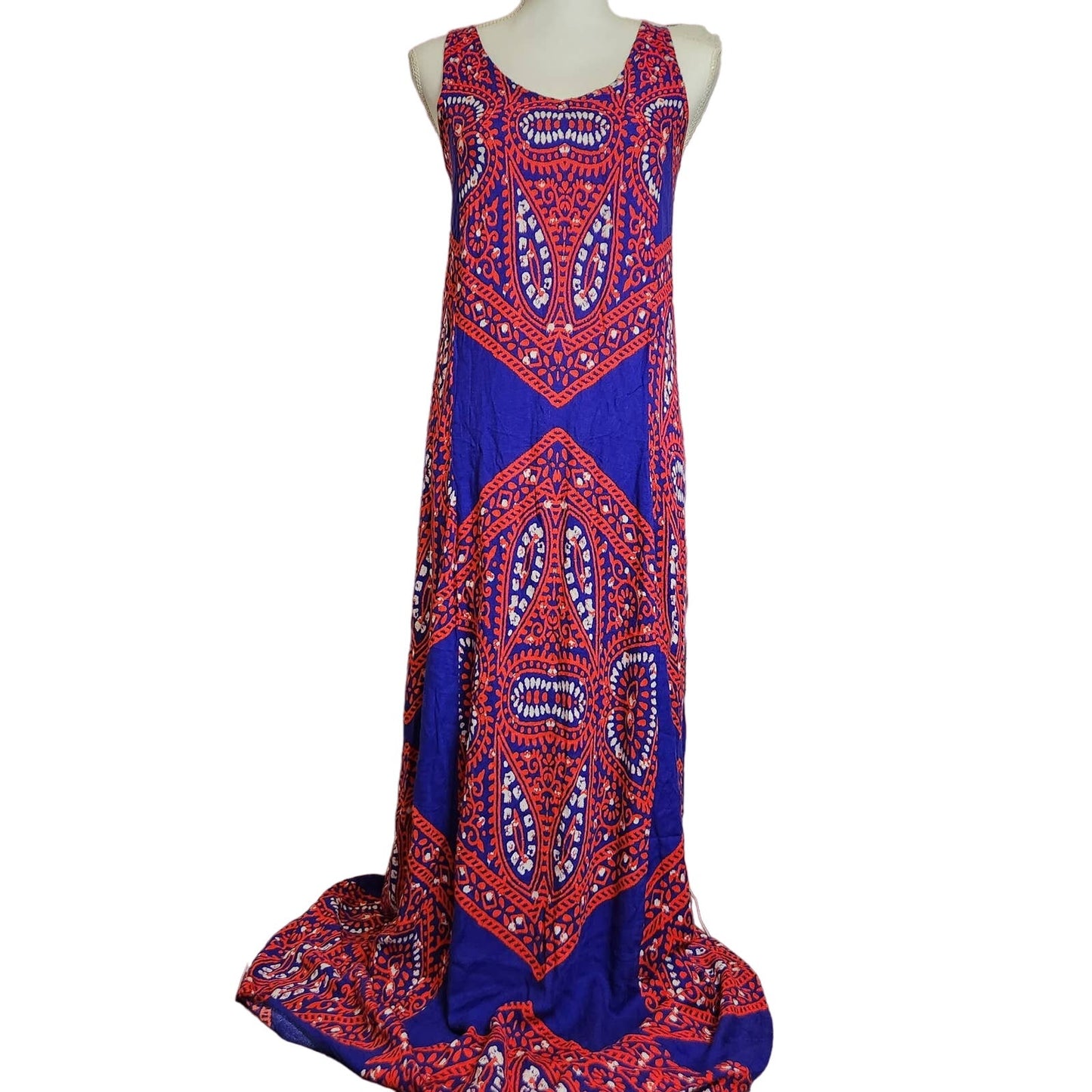 Ella Moss Fez Kaleidscope Maxi Dress XS Blue red halter Rayon boho paisley comfy